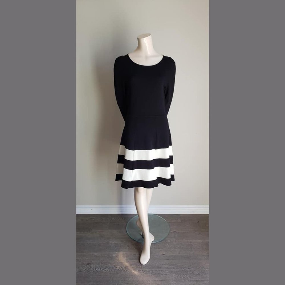 NWOT Eliza J Black Cocktail Dress w/ White Stripes